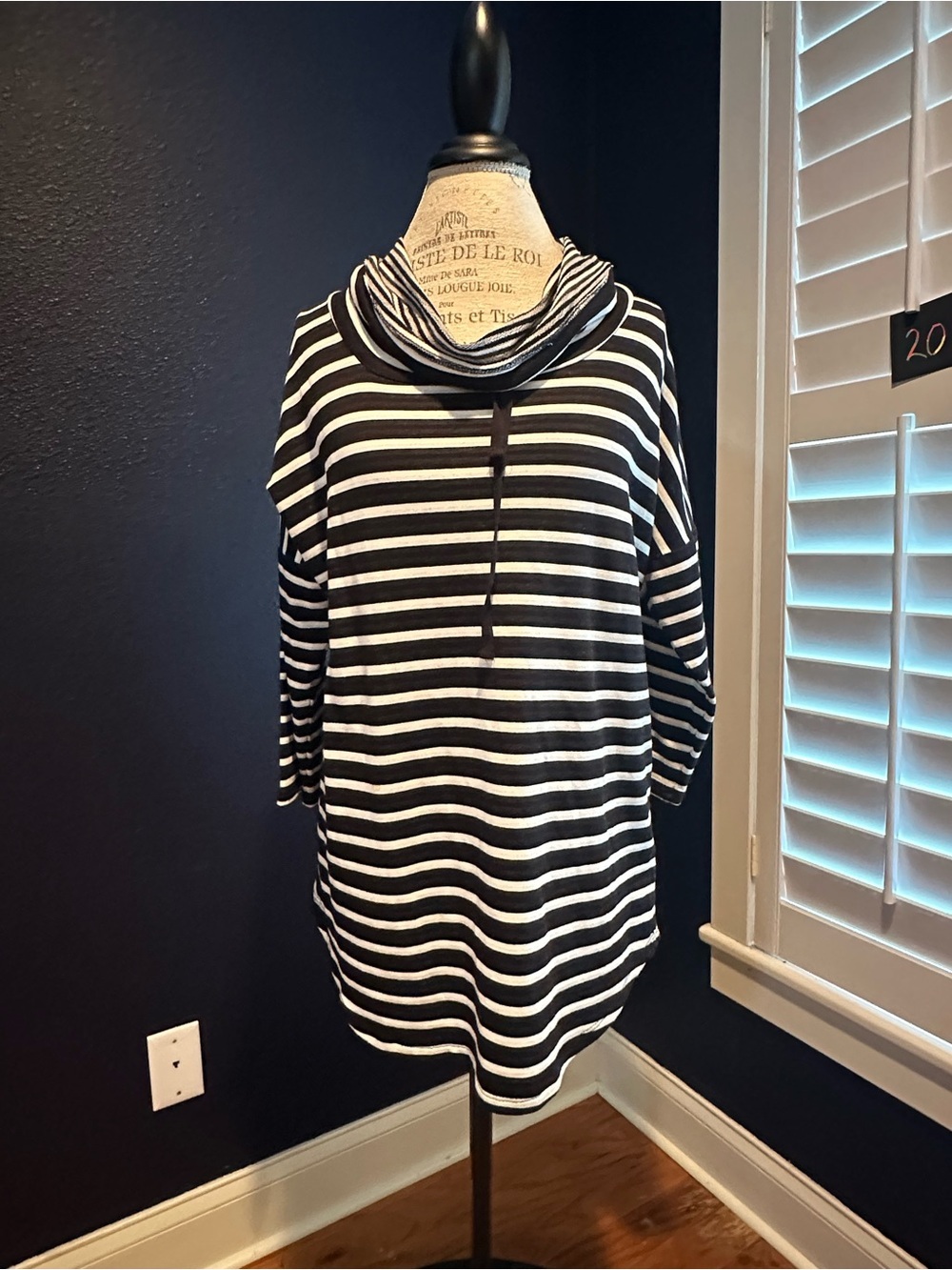 Cable & Gauge Black and White Striped Cowl Neck Sweater